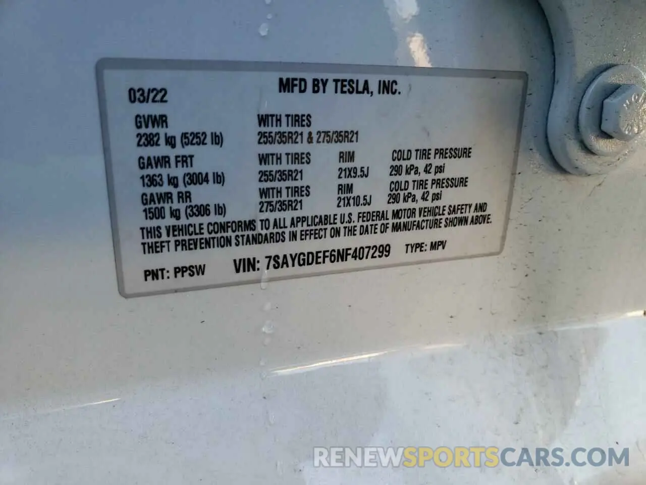 12 fotografías del automóvil dañado 7SAYGDEF6NF407299 TESLA MODEL Y 2022