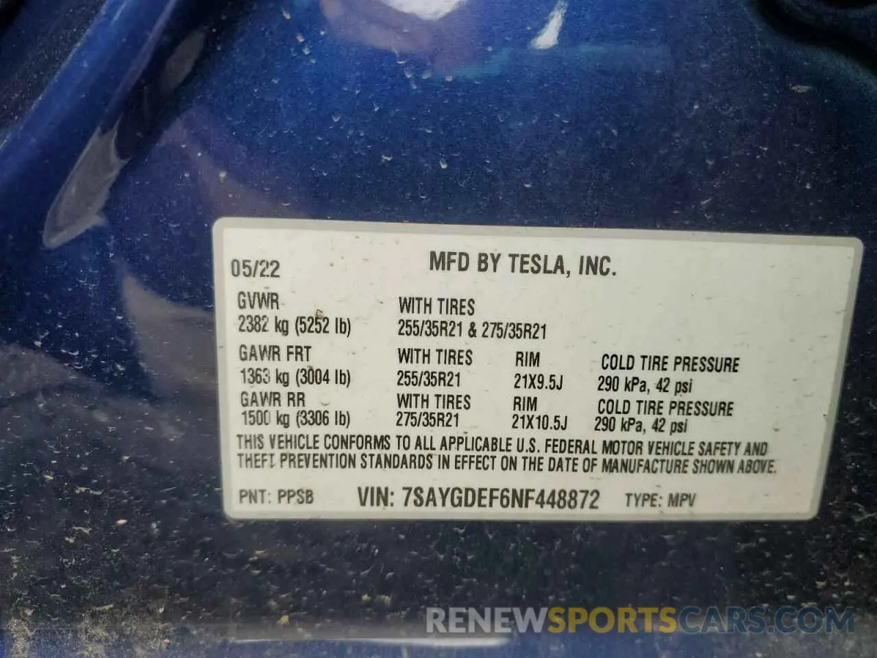 12 fotografías del automóvil dañado 7SAYGDEF6NF448872 TESLA MODEL Y 2022