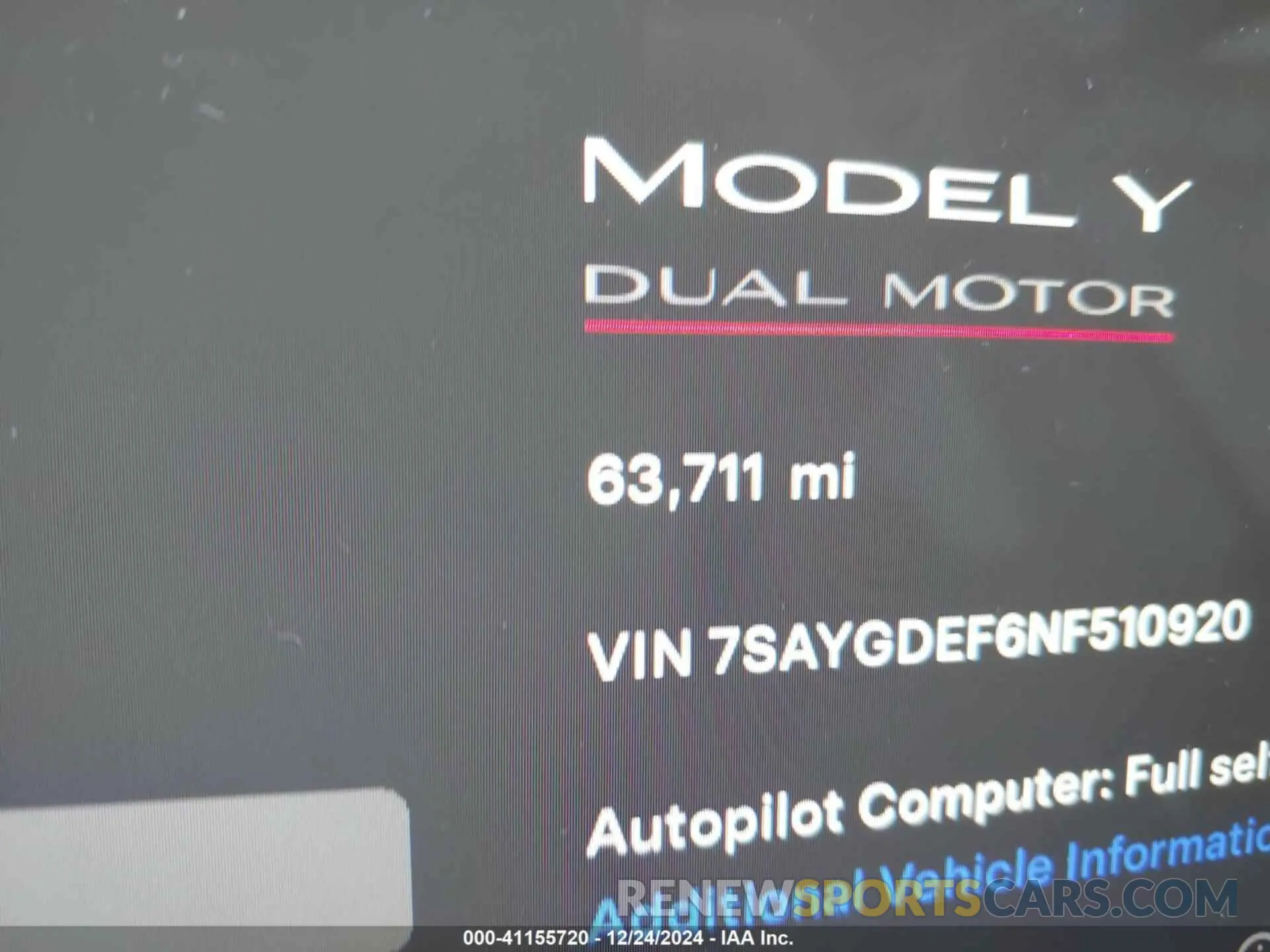 7 fotografías del automóvil dañado 7SAYGDEF6NF510920 TESLA MODEL Y 2022