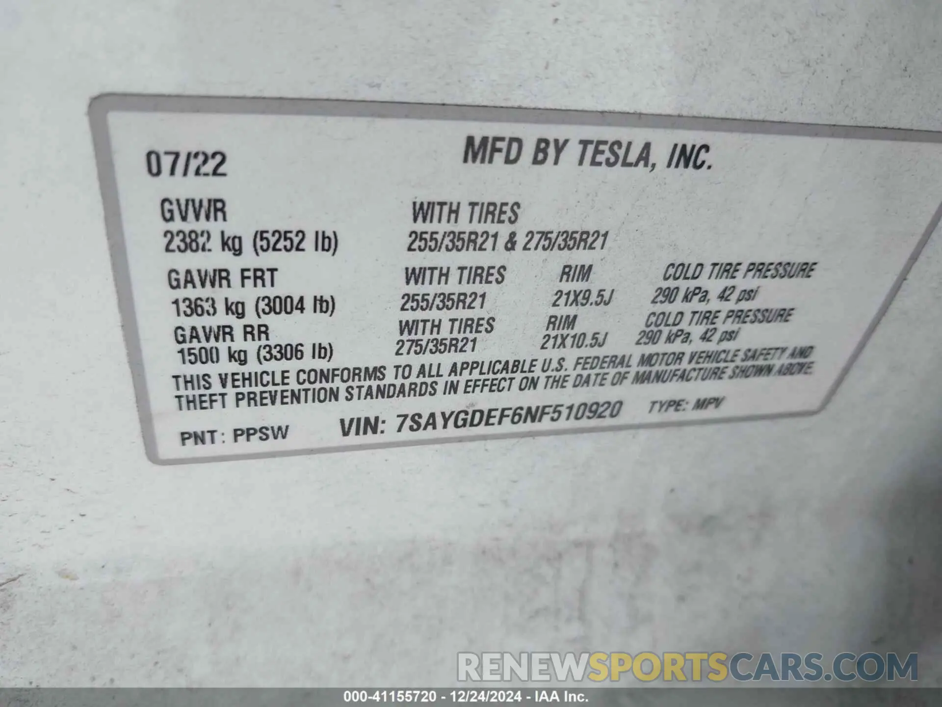 9 fotografías del automóvil dañado 7SAYGDEF6NF510920 TESLA MODEL Y 2022