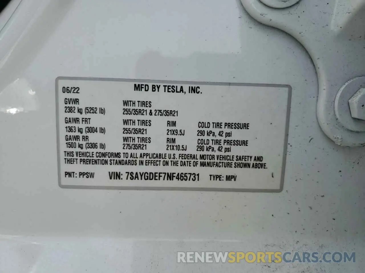 13 fotografías del automóvil dañado 7SAYGDEF7NF465731 TESLA MODEL Y 2022