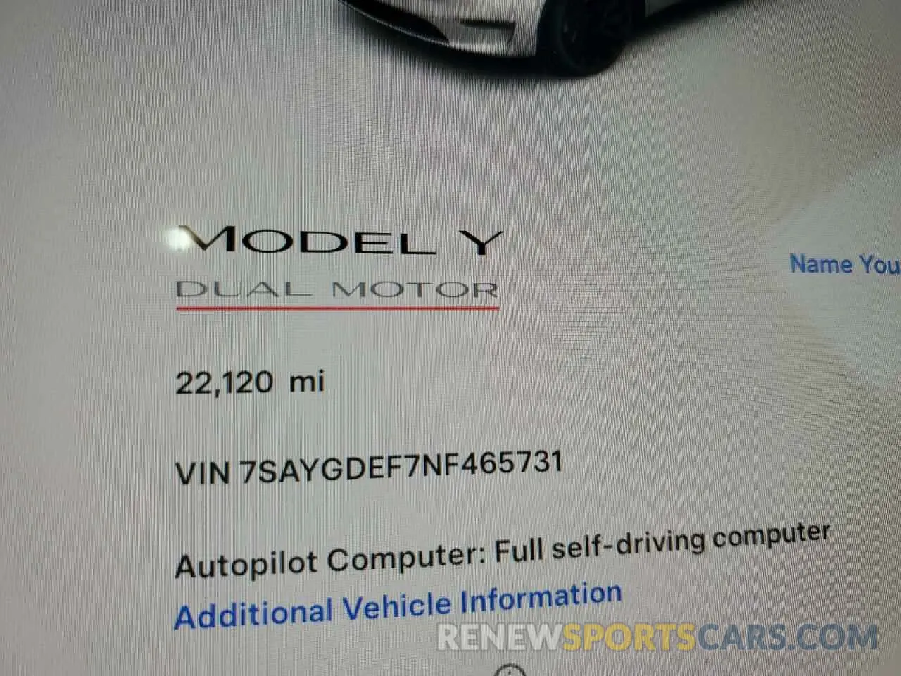 9 fotografías del automóvil dañado 7SAYGDEF7NF465731 TESLA MODEL Y 2022