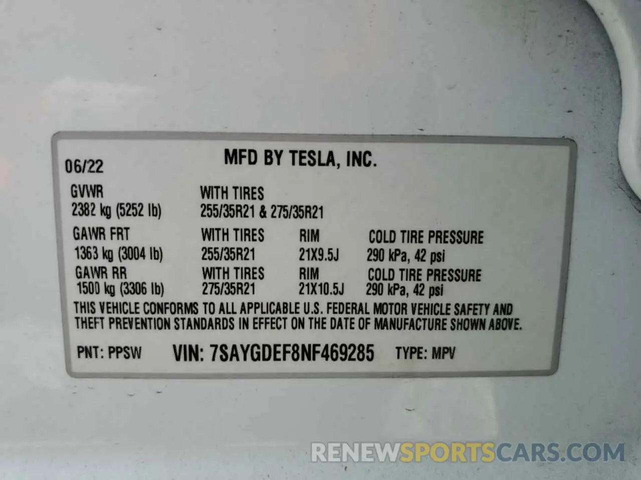 13 fotografías del automóvil dañado 7SAYGDEF8NF469285 TESLA MODEL Y 2022