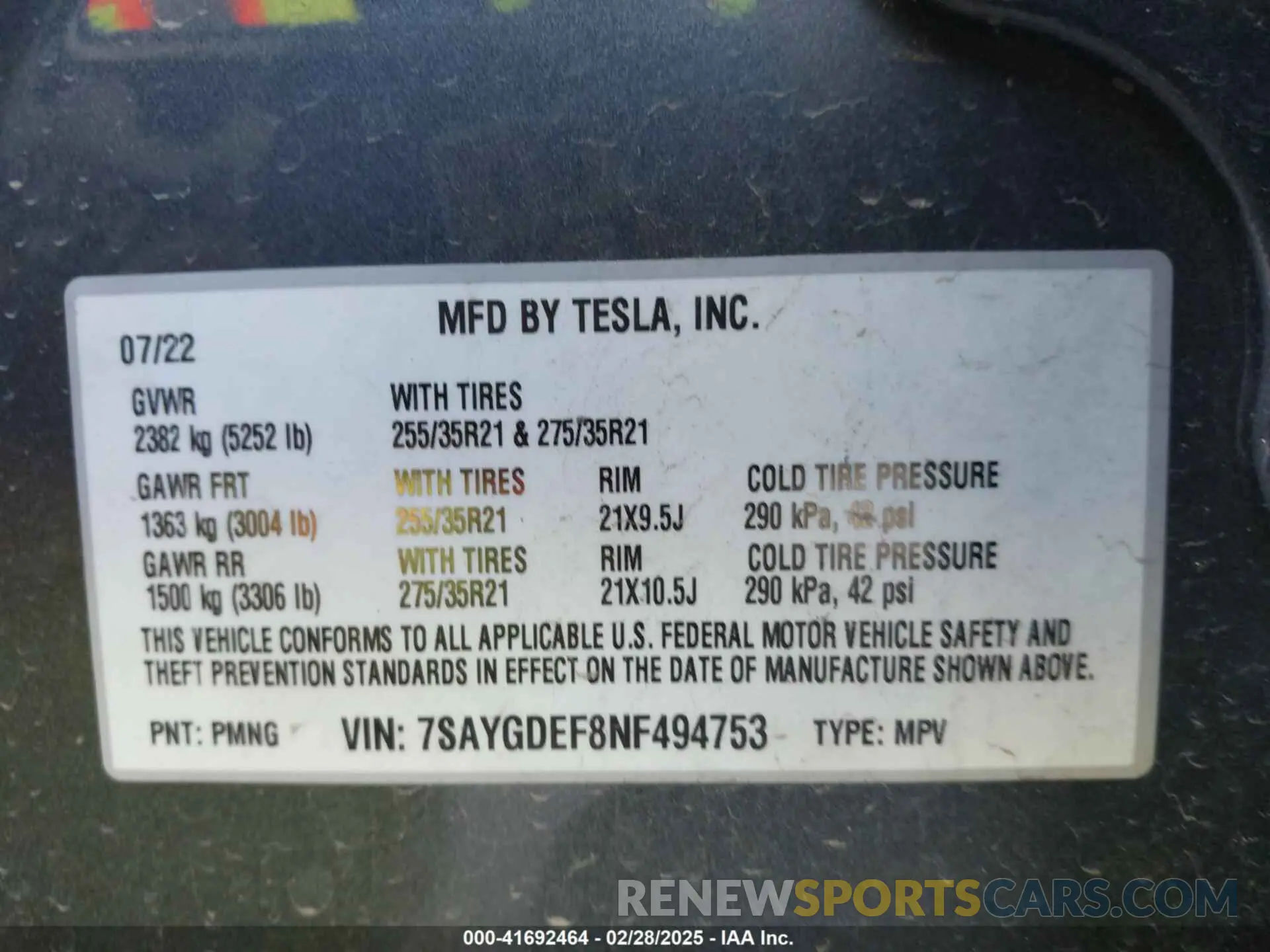 9 fotografías del automóvil dañado 7SAYGDEF8NF494753 TESLA MODEL Y 2022