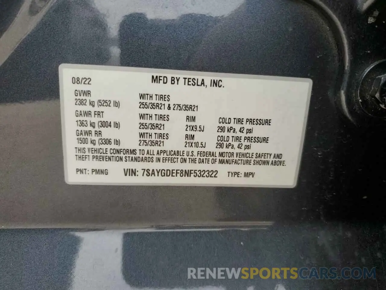 13 fotografías del automóvil dañado 7SAYGDEF8NF532322 TESLA MODEL Y 2022