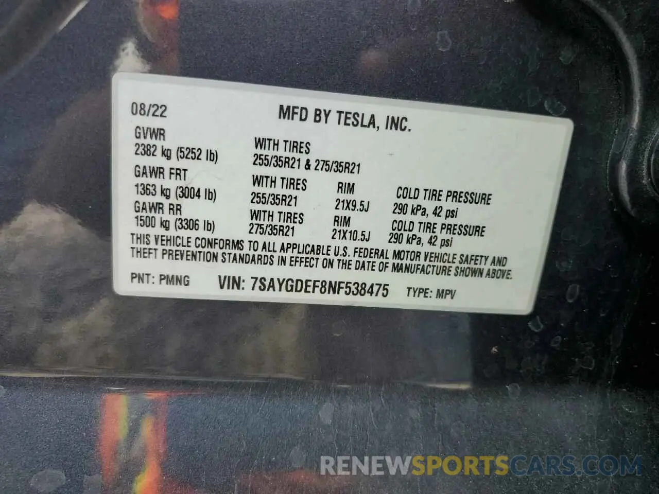 12 fotografías del automóvil dañado 7SAYGDEF8NF538475 TESLA MODEL Y 2022
