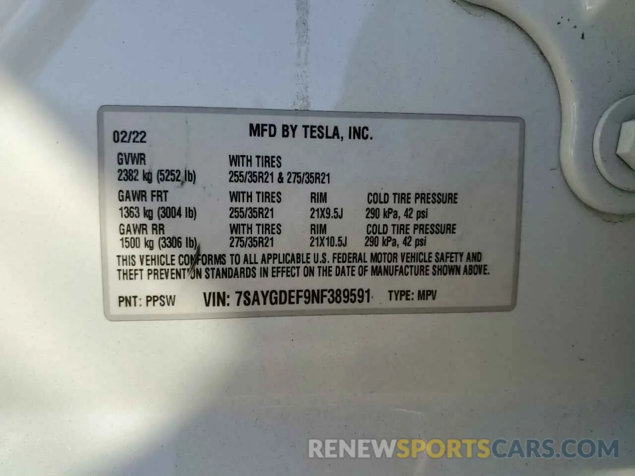 13 fotografías del automóvil dañado 7SAYGDEF9NF389591 TESLA MODEL Y 2022