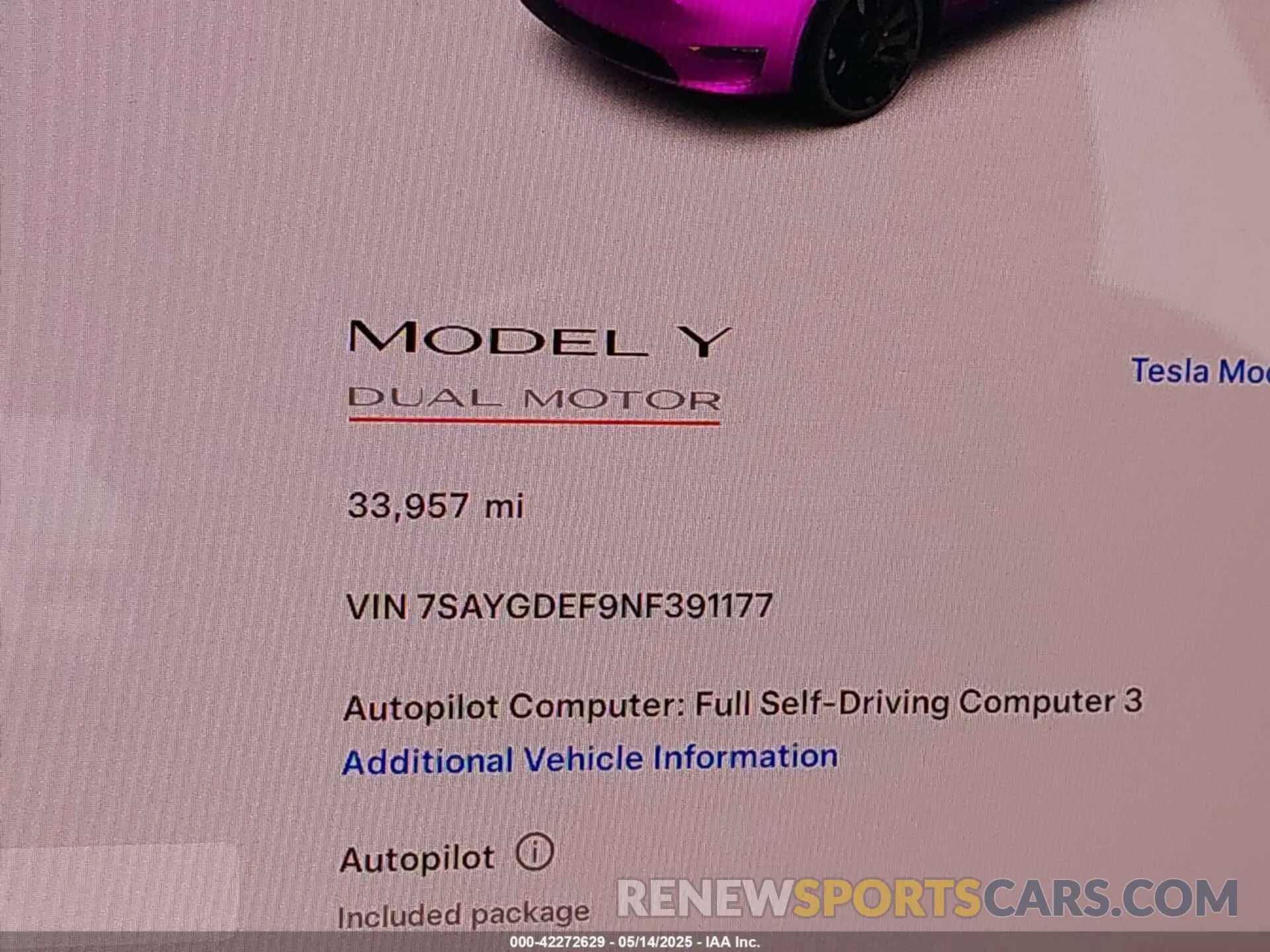 16 fotografías del automóvil dañado 7SAYGDEF9NF391177 TESLA MODEL Y 2022