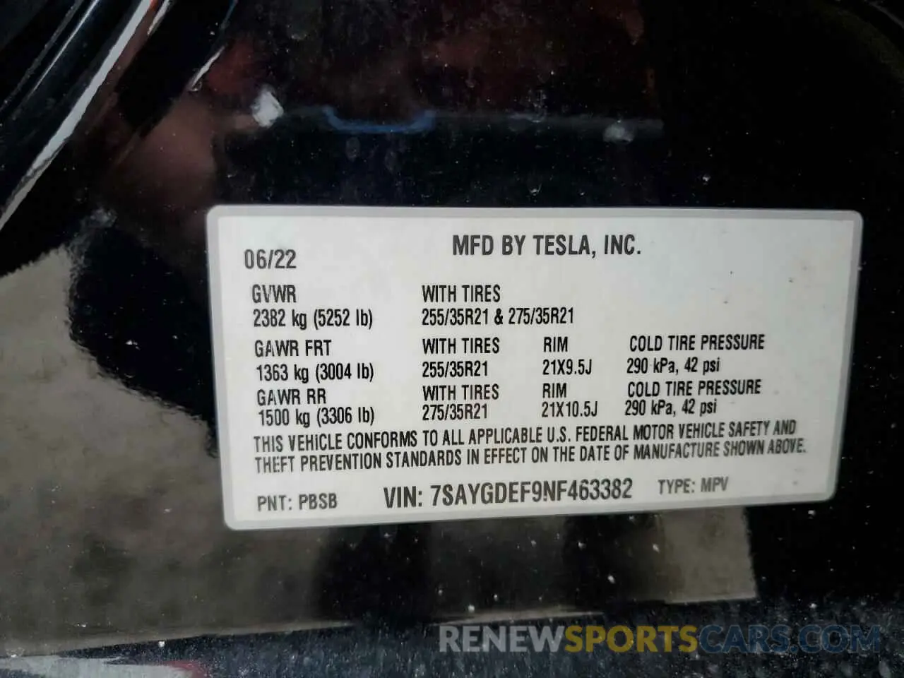 13 fotografías del automóvil dañado 7SAYGDEF9NF463382 TESLA MODEL Y 2022