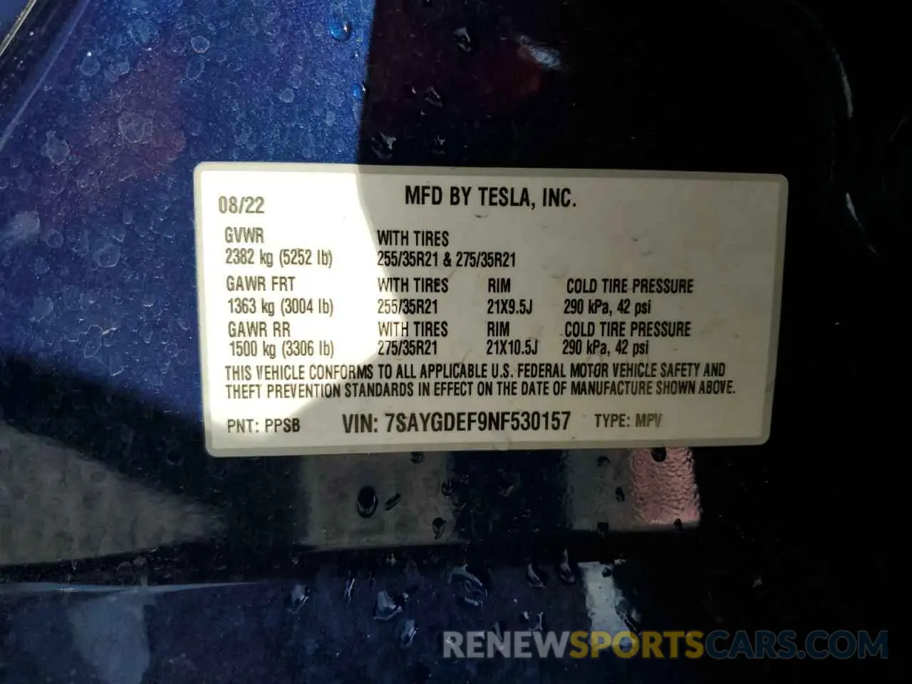 14 fotografías del automóvil dañado 7SAYGDEF9NF530157 TESLA MODEL Y 2022