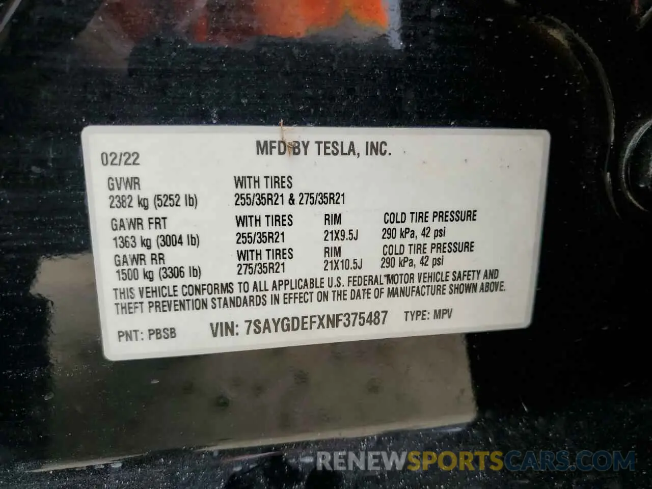 14 fotografías del automóvil dañado 7SAYGDEFXNF375487 TESLA MODEL Y 2022