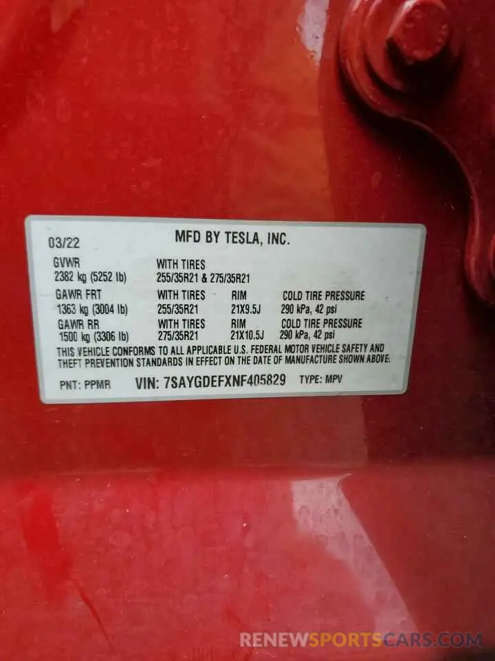 14 fotografías del automóvil dañado 7SAYGDEFXNF405829 TESLA MODEL Y 2022