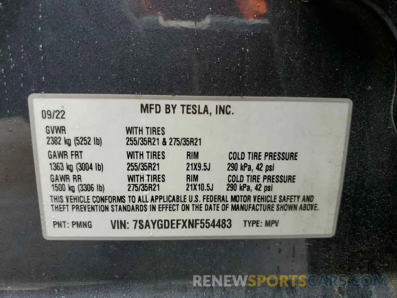 14 fotografías del automóvil dañado 7SAYGDEFXNF554483 TESLA MODEL Y 2022