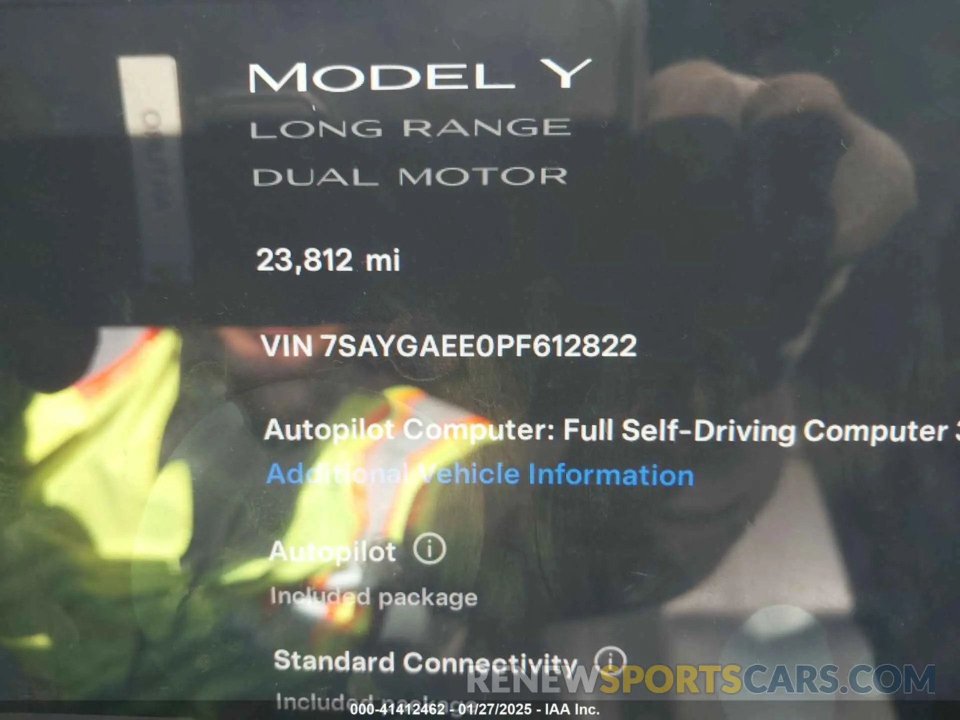7 fotografías del automóvil dañado 7SAYGAEE0PF612822 TESLA MODEL Y 2023