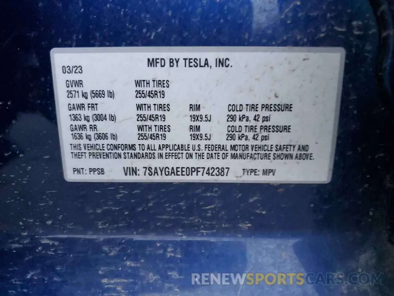 14 fotografías del automóvil dañado 7SAYGAEE0PF742387 TESLA MODEL Y 2023