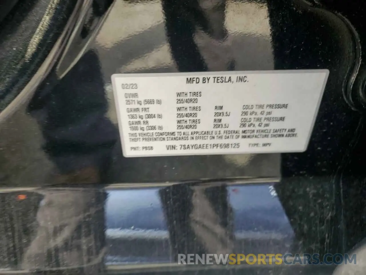 13 fotografías del automóvil dañado 7SAYGAEE1PF698125 TESLA MODEL Y 2023