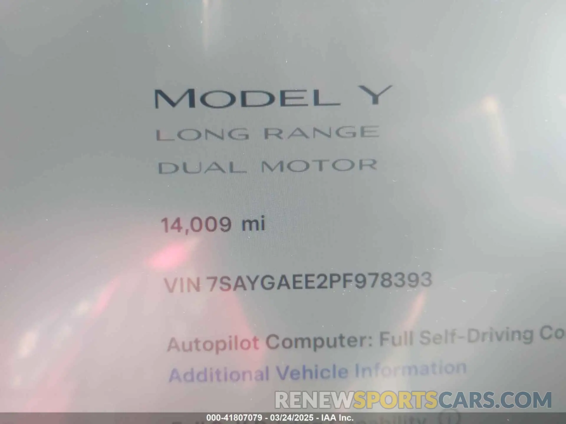 15 fotografías del automóvil dañado 7SAYGAEE2PF978393 TESLA MODEL Y 2023