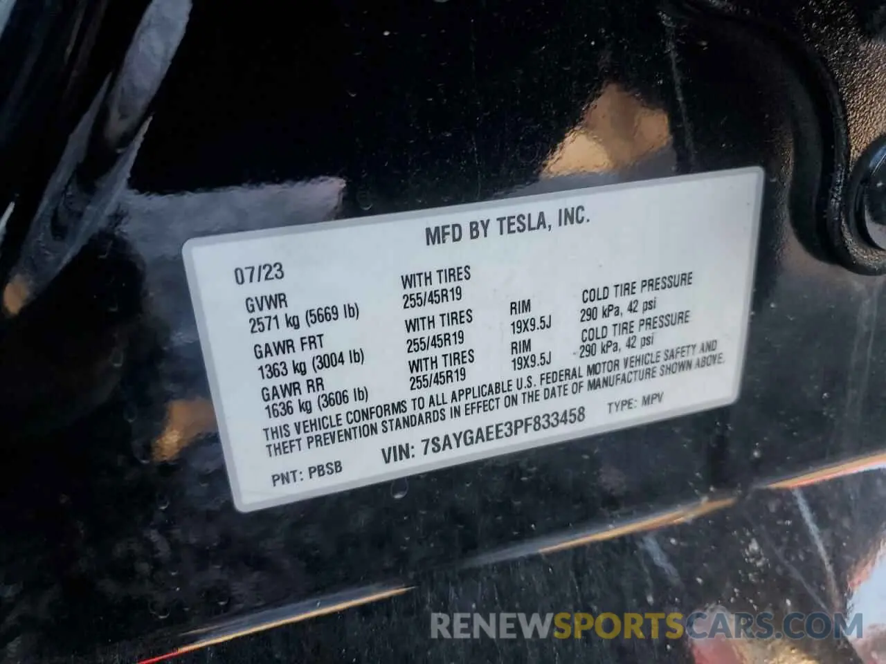 15 fotografías del automóvil dañado 7SAYGAEE3PF833458 TESLA MODEL Y 2023