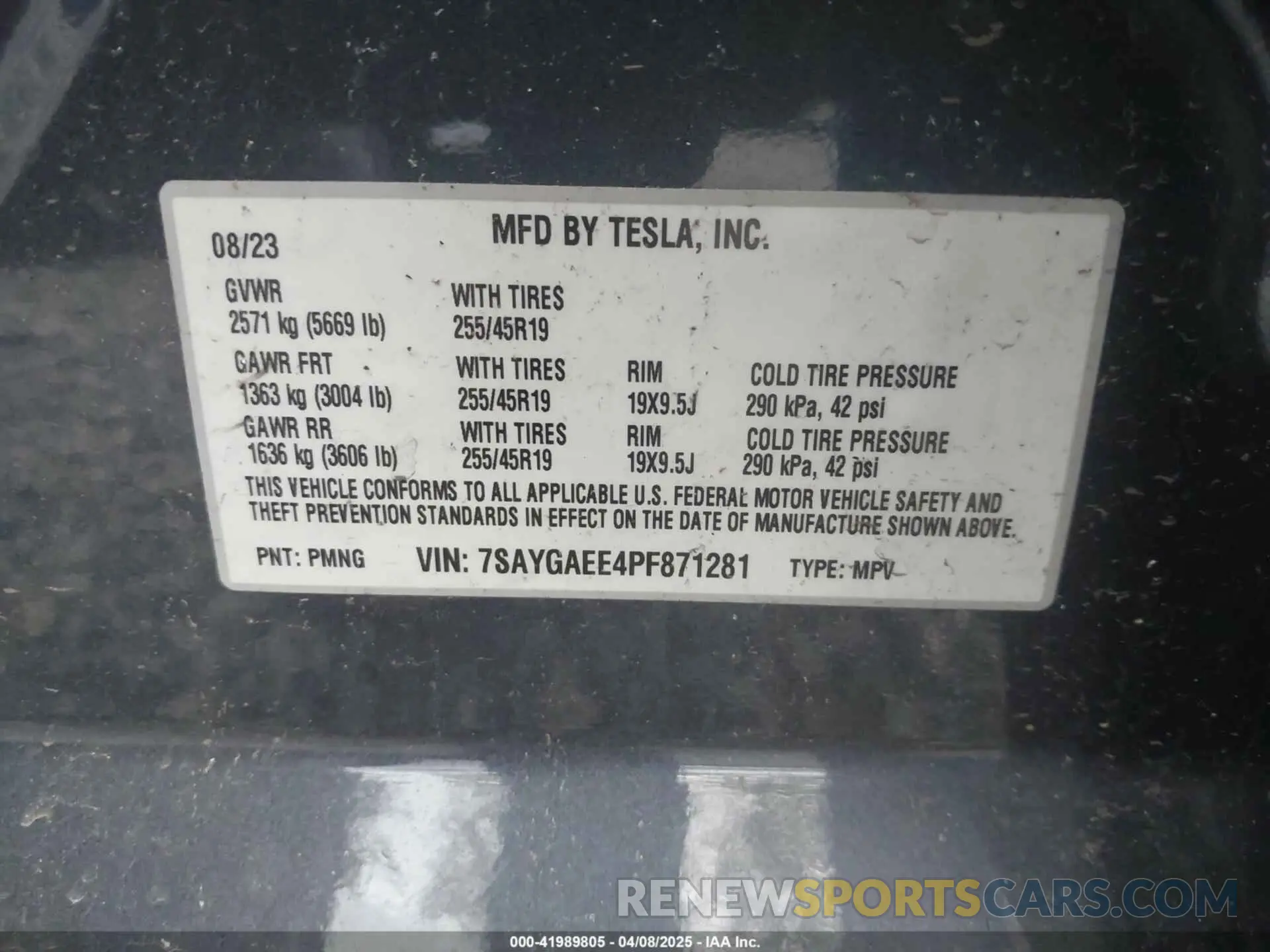 9 fotografías del automóvil dañado 7SAYGAEE4PF871281 TESLA MODEL Y 2023