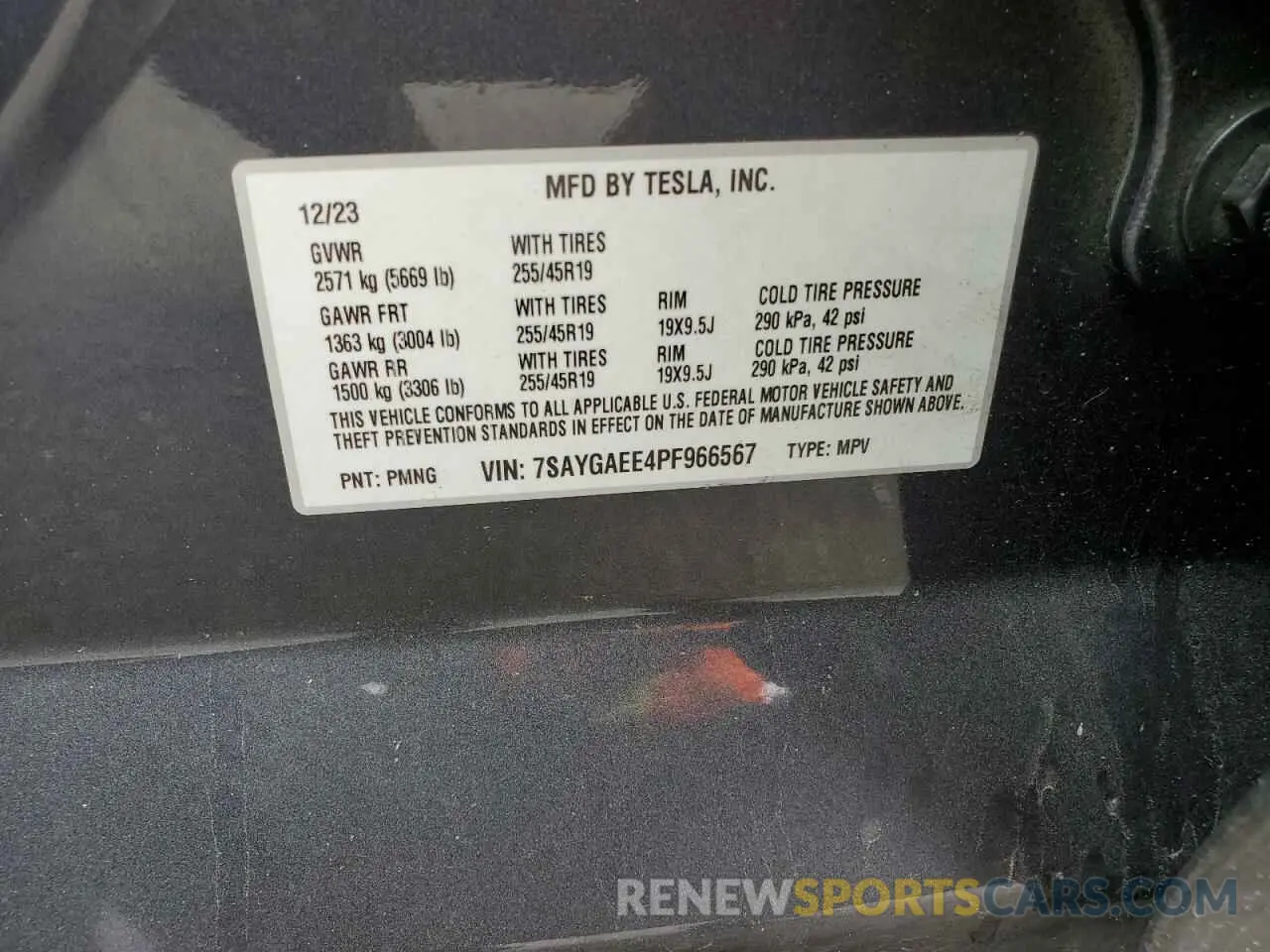 13 fotografías del automóvil dañado 7SAYGAEE4PF966567 TESLA MODEL Y 2023