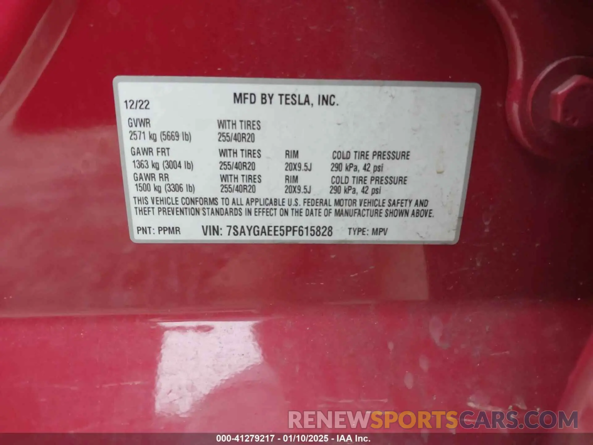 9 fotografías del automóvil dañado 7SAYGAEE5PF615828 TESLA MODEL Y 2023