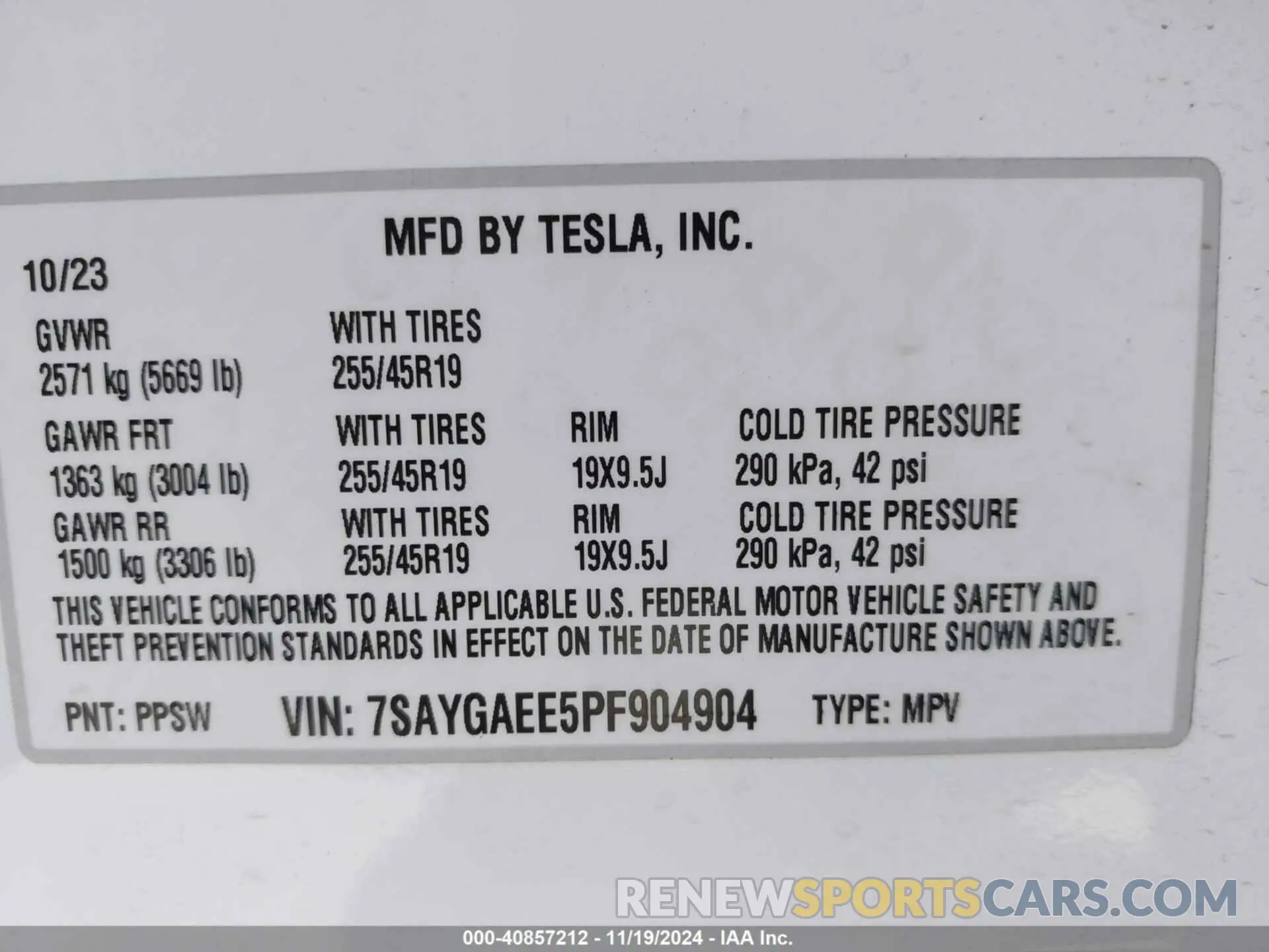 9 fotografías del automóvil dañado 7SAYGAEE5PF904904 TESLA MODEL Y 2023