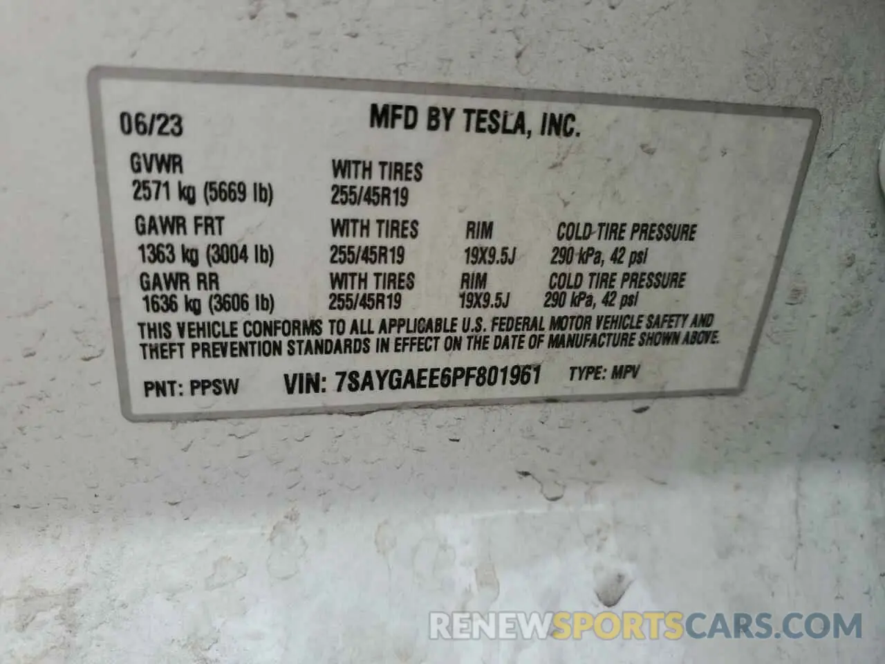 14 fotografías del automóvil dañado 7SAYGAEE6PF801961 TESLA MODEL Y 2023