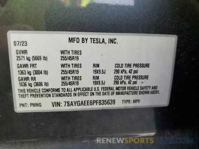 13 fotografías del automóvil dañado 7SAYGAEE6PF835639 TESLA MODEL Y 2023