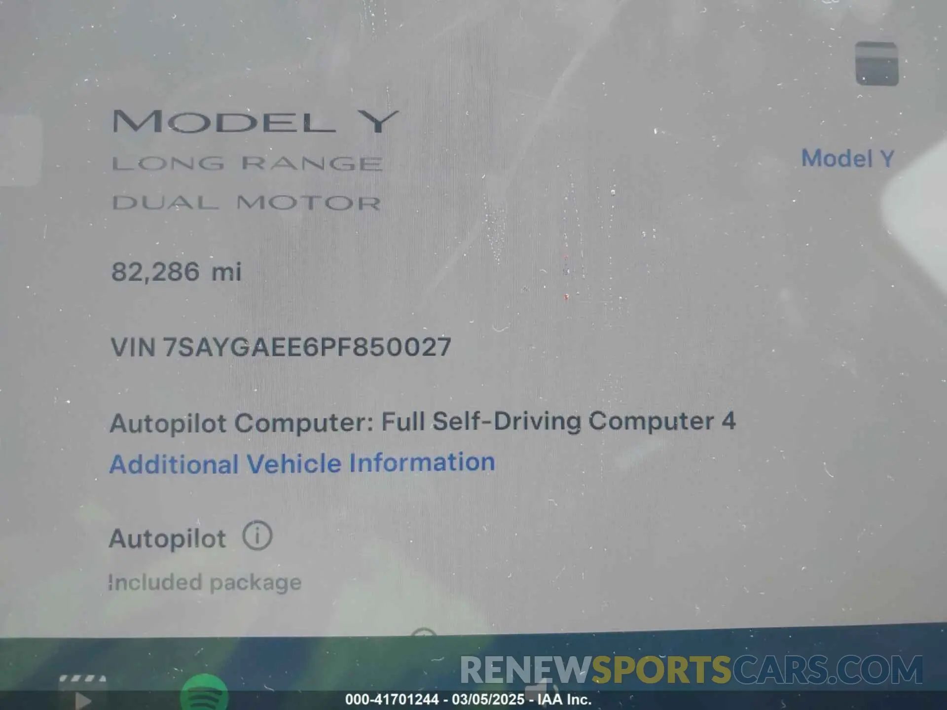 7 fotografías del automóvil dañado 7SAYGAEE6PF850027 TESLA MODEL Y 2023