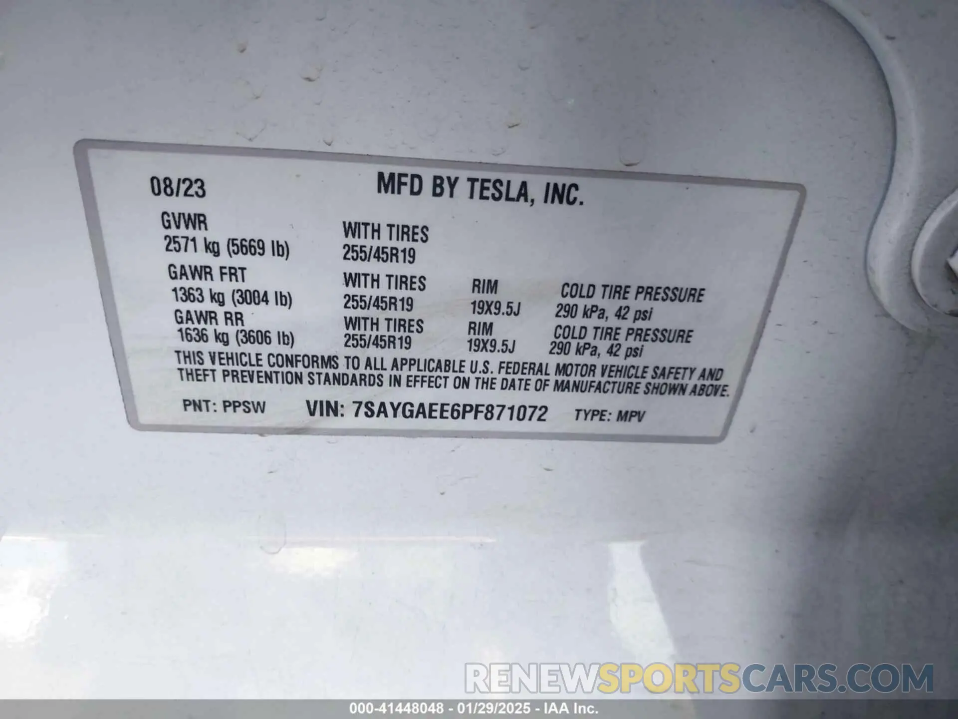 9 fotografías del automóvil dañado 7SAYGAEE6PF871072 TESLA MODEL Y 2023