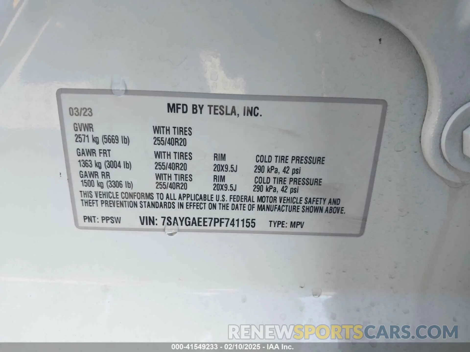 9 fotografías del automóvil dañado 7SAYGAEE7PF741155 TESLA MODEL Y 2023