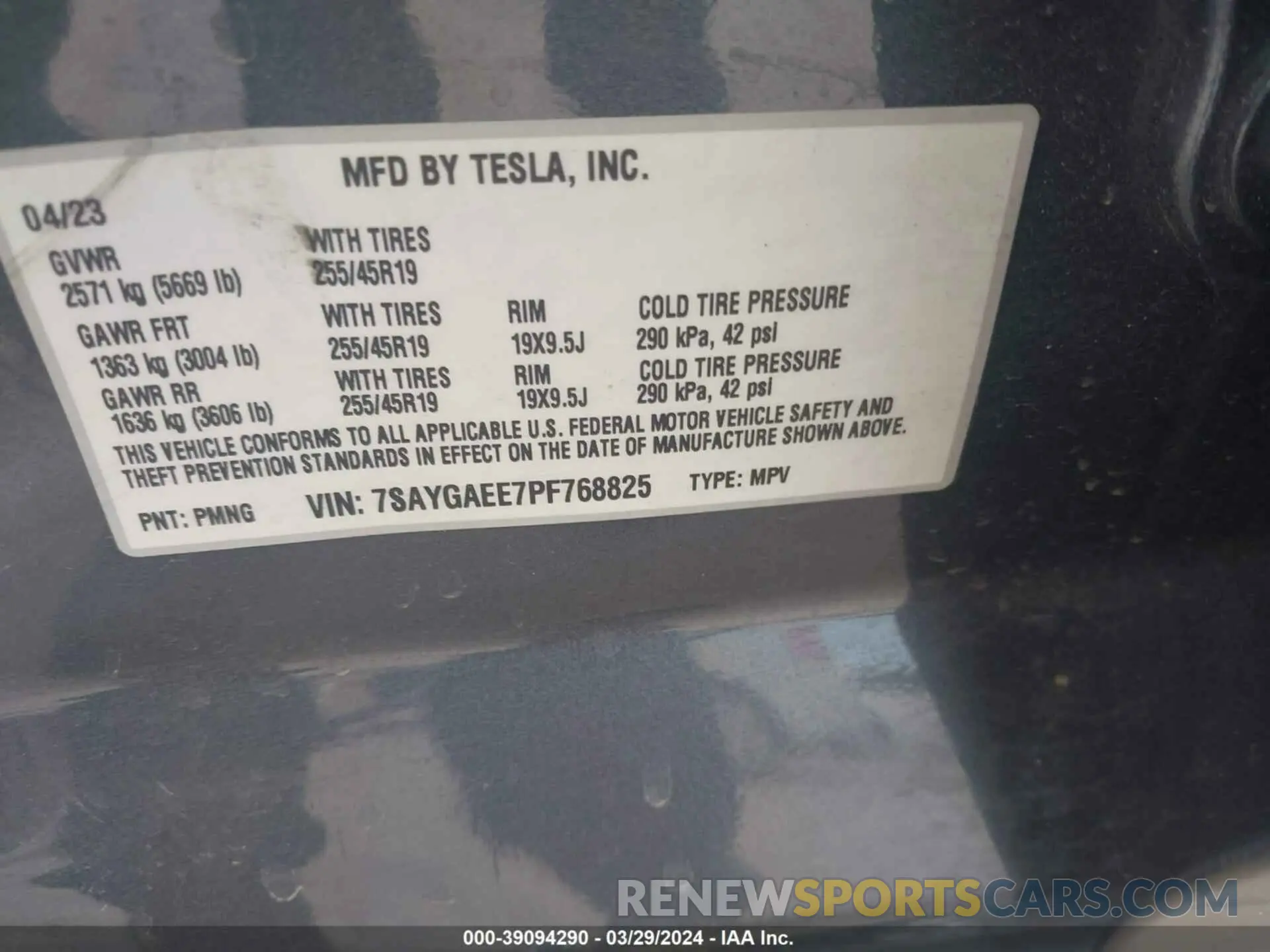 9 fotografías del automóvil dañado 7SAYGAEE7PF768825 TESLA MODEL Y 2023