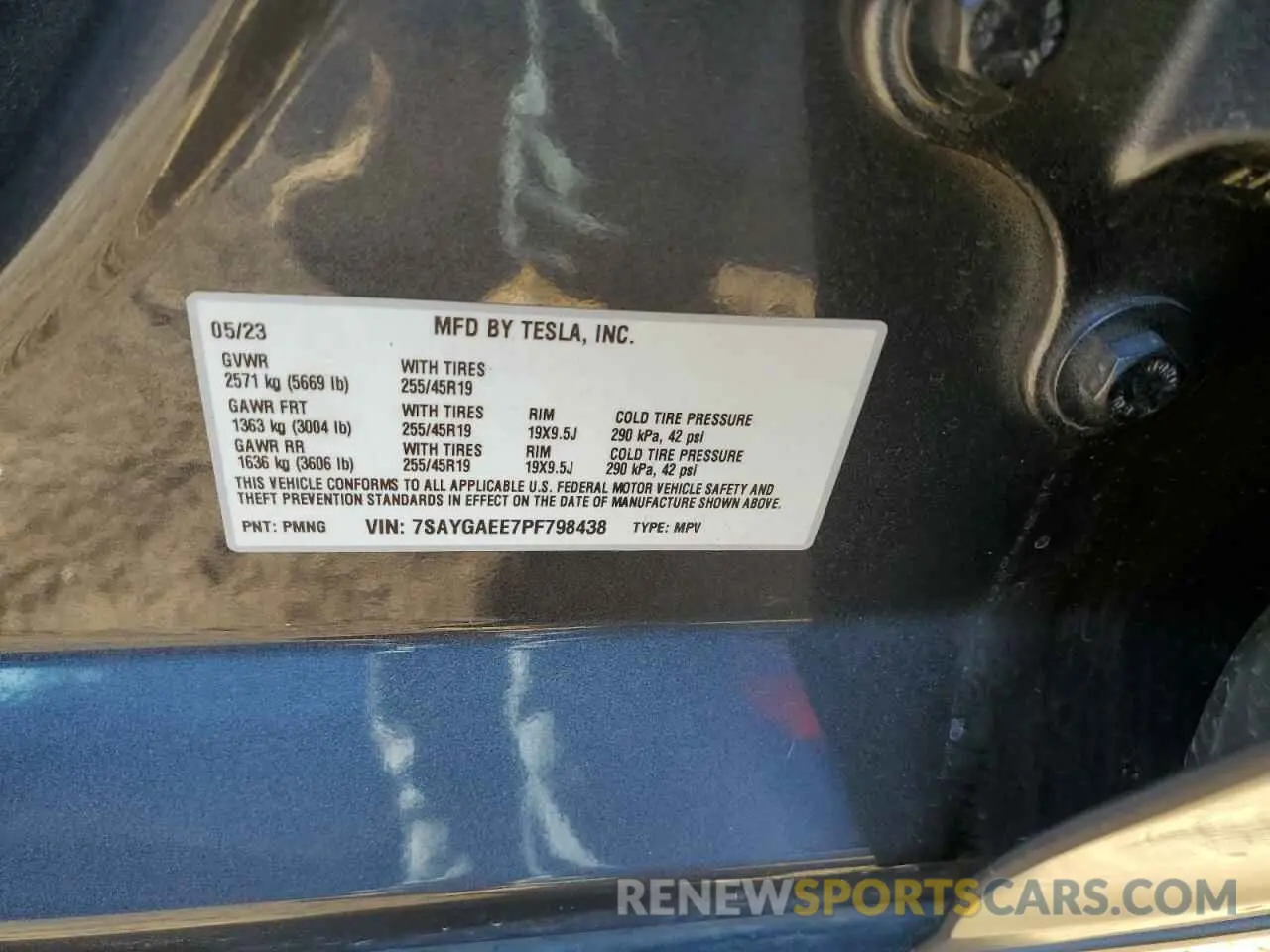 15 fotografías del automóvil dañado 7SAYGAEE7PF798438 TESLA MODEL Y 2023