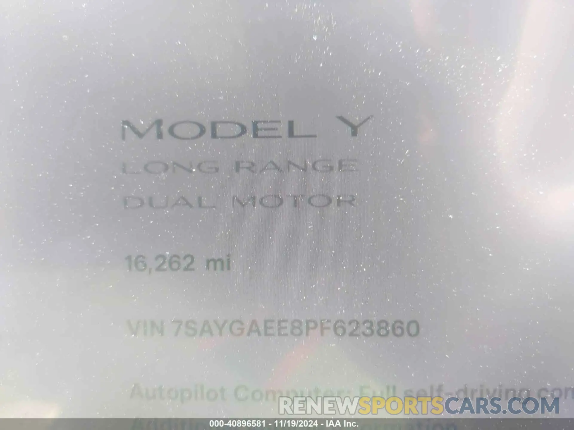 7 fotografías del automóvil dañado 7SAYGAEE8PF623860 TESLA MODEL Y 2023
