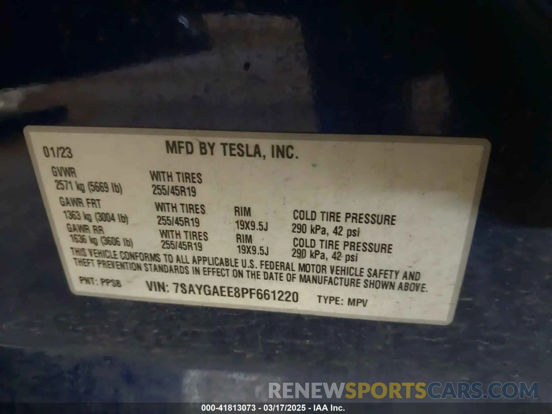 9 fotografías del automóvil dañado 7SAYGAEE8PF661220 TESLA MODEL Y 2023