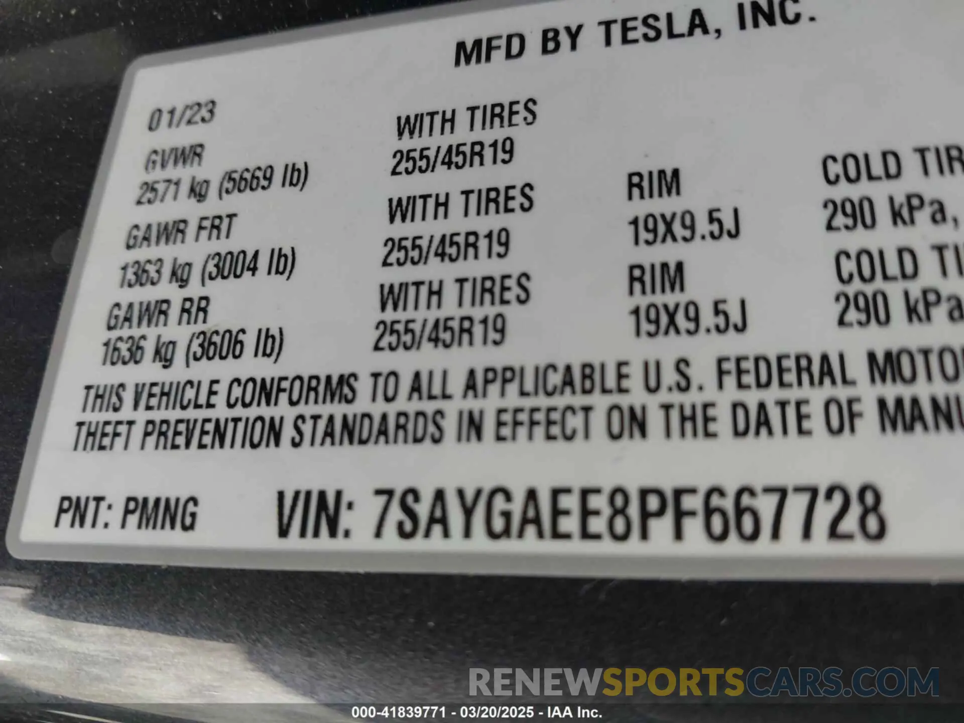 9 fotografías del automóvil dañado 7SAYGAEE8PF667728 TESLA MODEL Y 2023