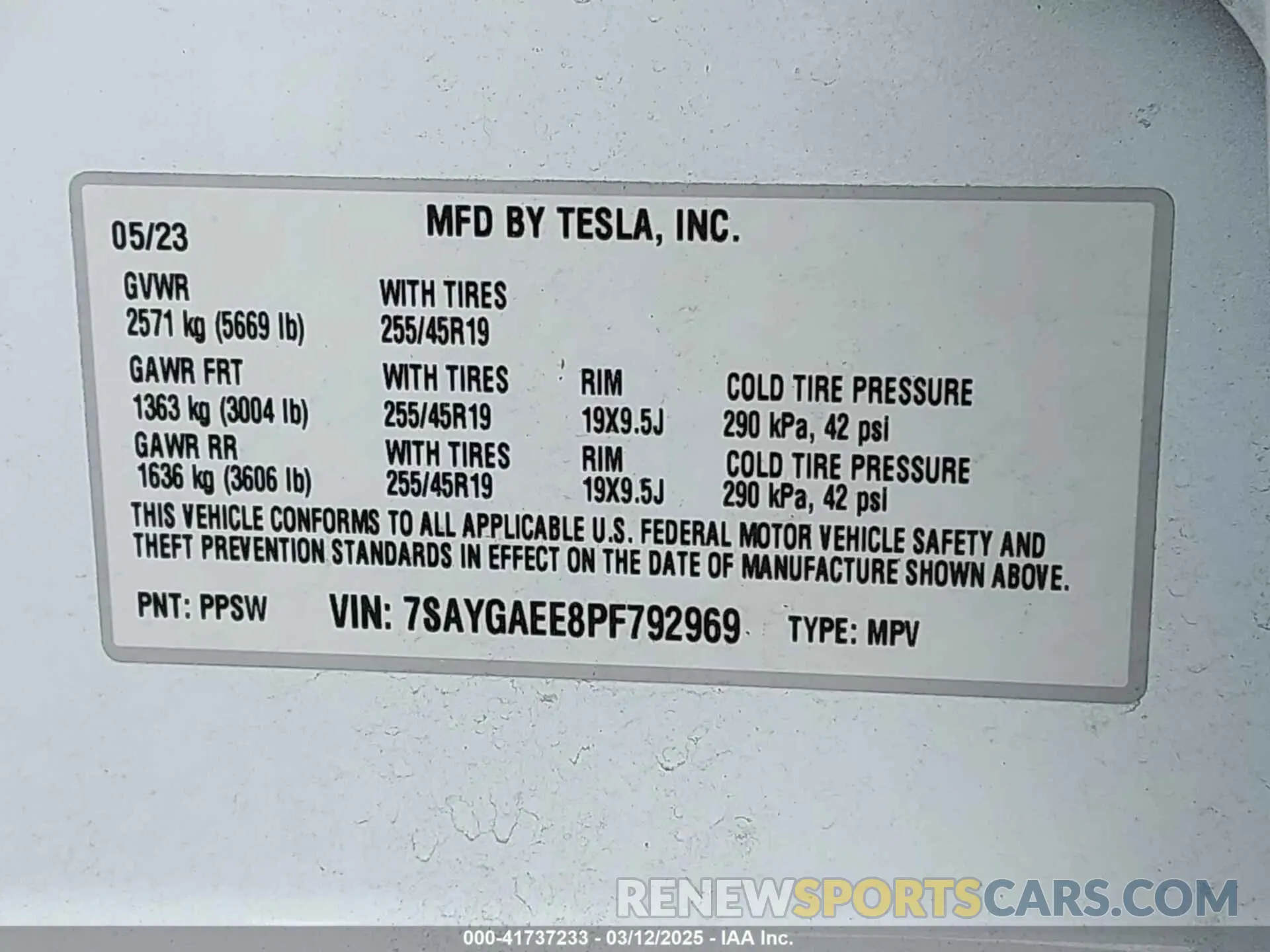 9 fotografías del automóvil dañado 7SAYGAEE8PF792969 TESLA MODEL Y 2023