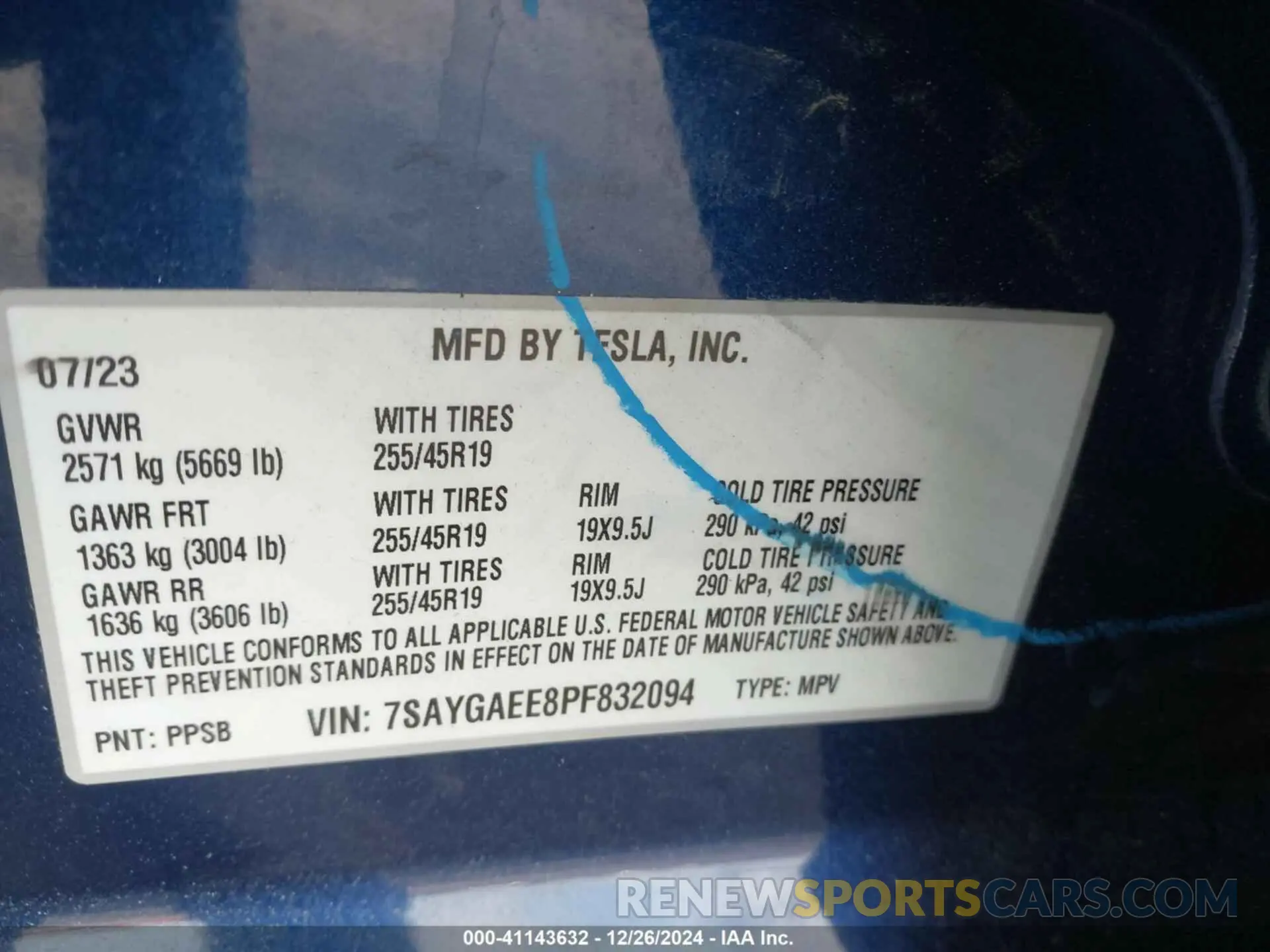 9 fotografías del automóvil dañado 7SAYGAEE8PF832094 TESLA MODEL Y 2023