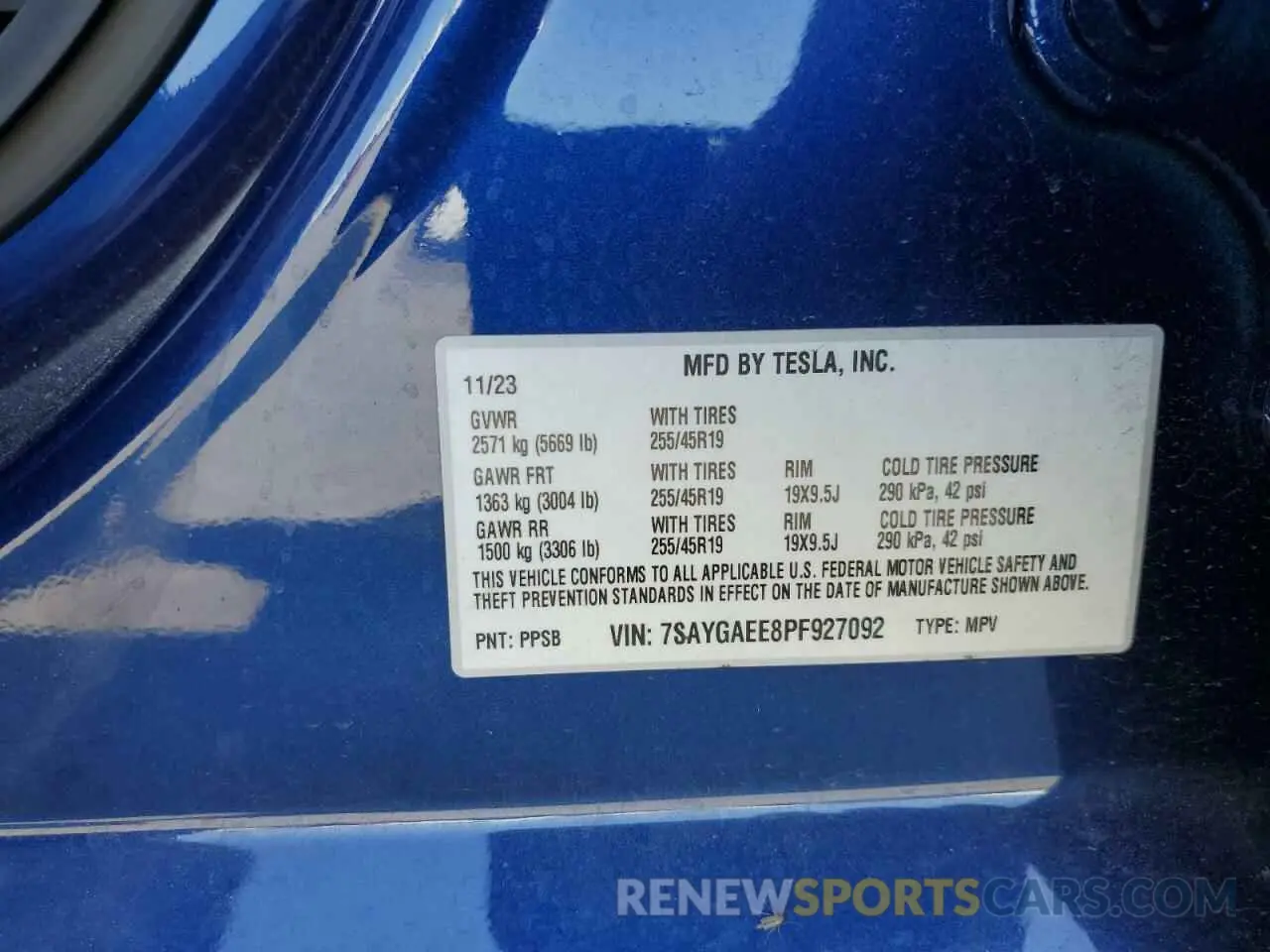 12 fotografías del automóvil dañado 7SAYGAEE8PF927092 TESLA MODEL Y 2023