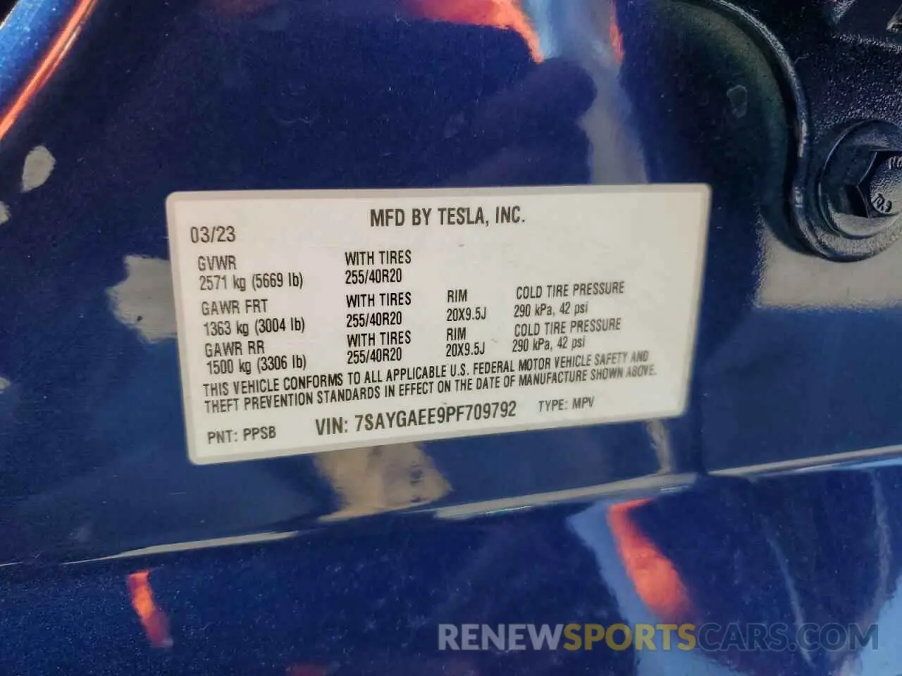 15 fotografías del automóvil dañado 7SAYGAEE9PF709792 TESLA MODEL Y 2023