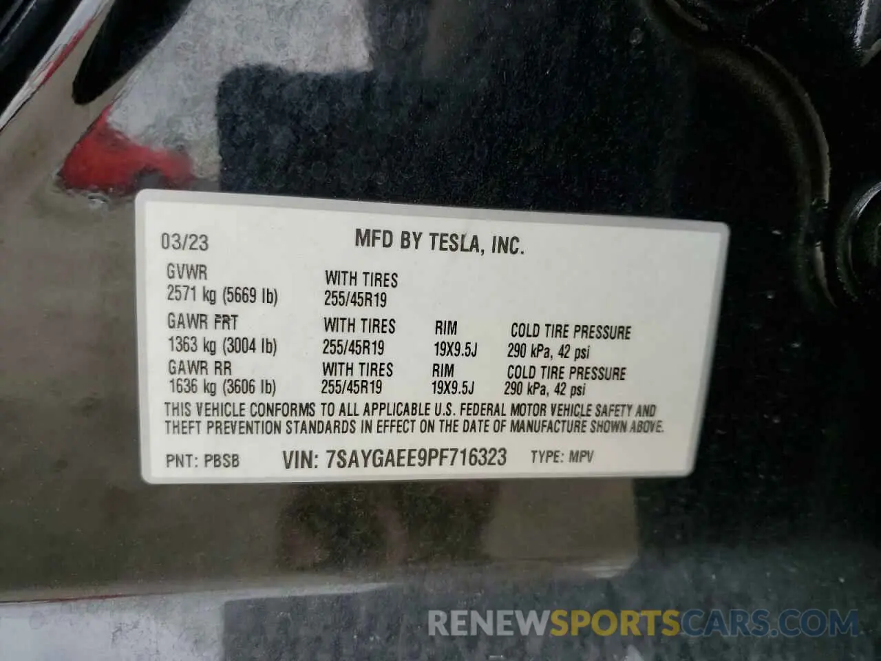 14 fotografías del automóvil dañado 7SAYGAEE9PF716323 TESLA MODEL Y 2023