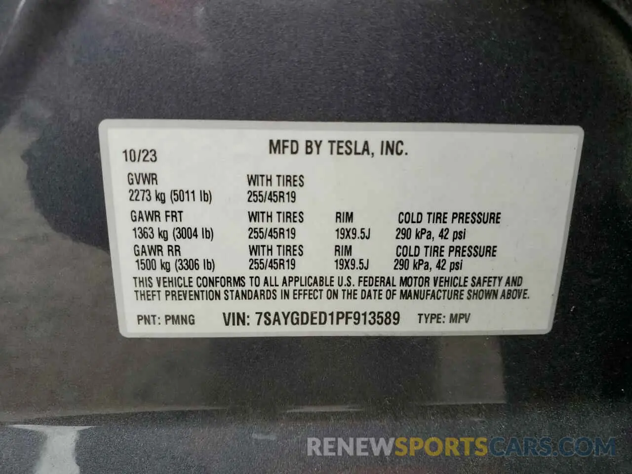 15 fotografías del automóvil dañado 7SAYGDED1PF913589 TESLA MODEL Y 2023