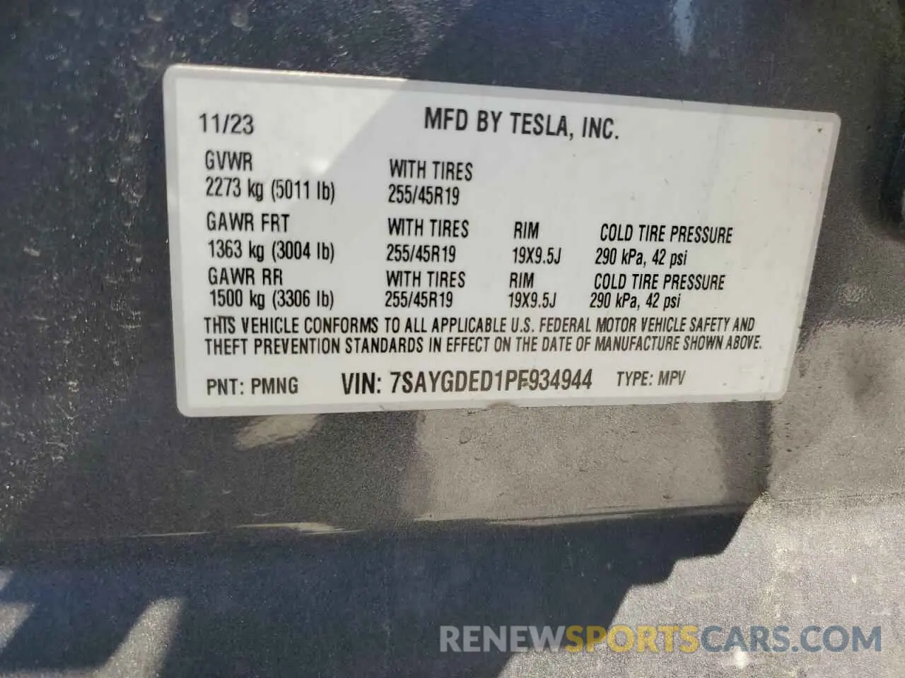 13 fotografías del automóvil dañado 7SAYGDED1PF934944 TESLA MODEL Y 2023