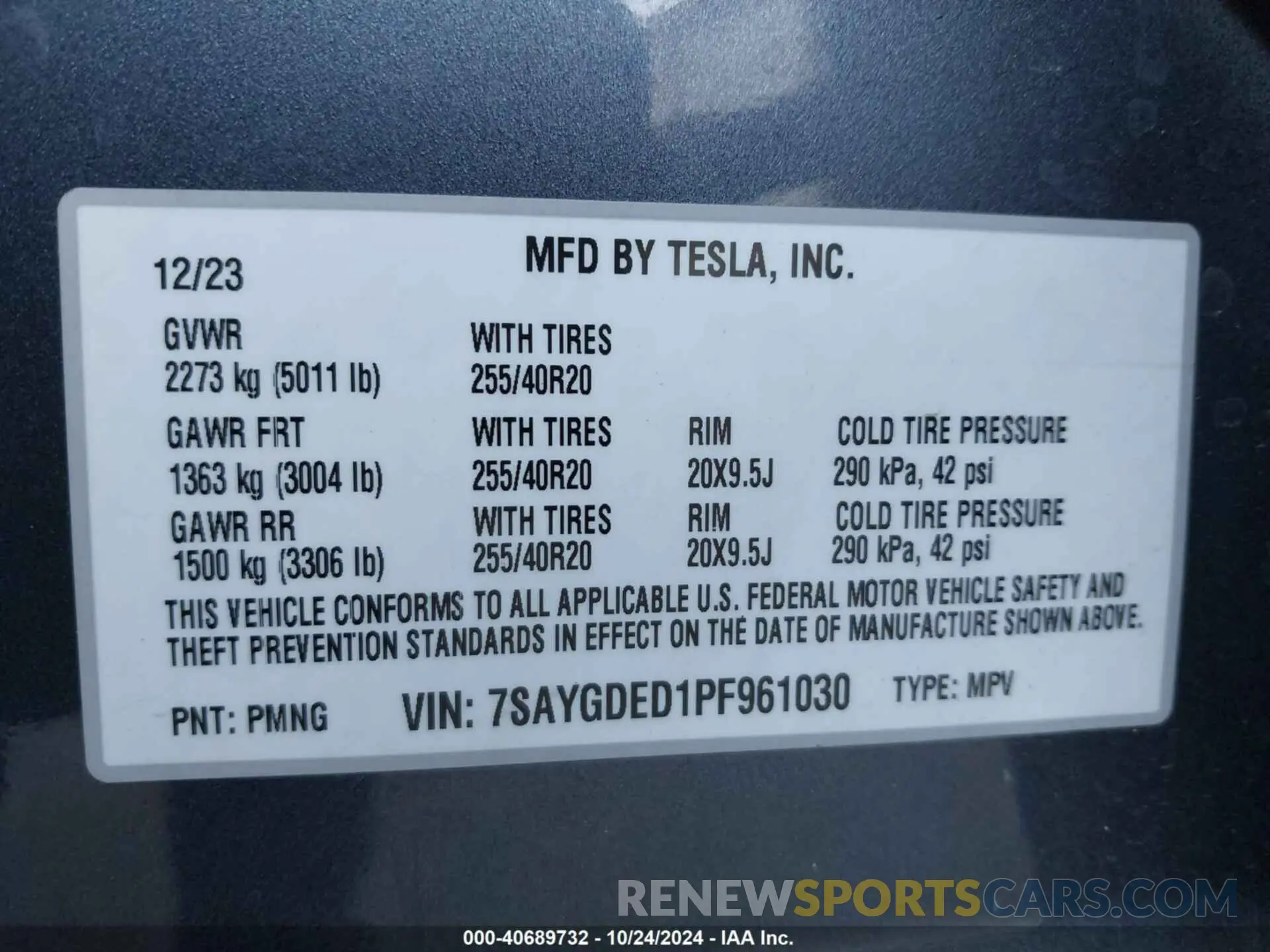 9 fotografías del automóvil dañado 7SAYGDED1PF961030 TESLA MODEL Y 2023