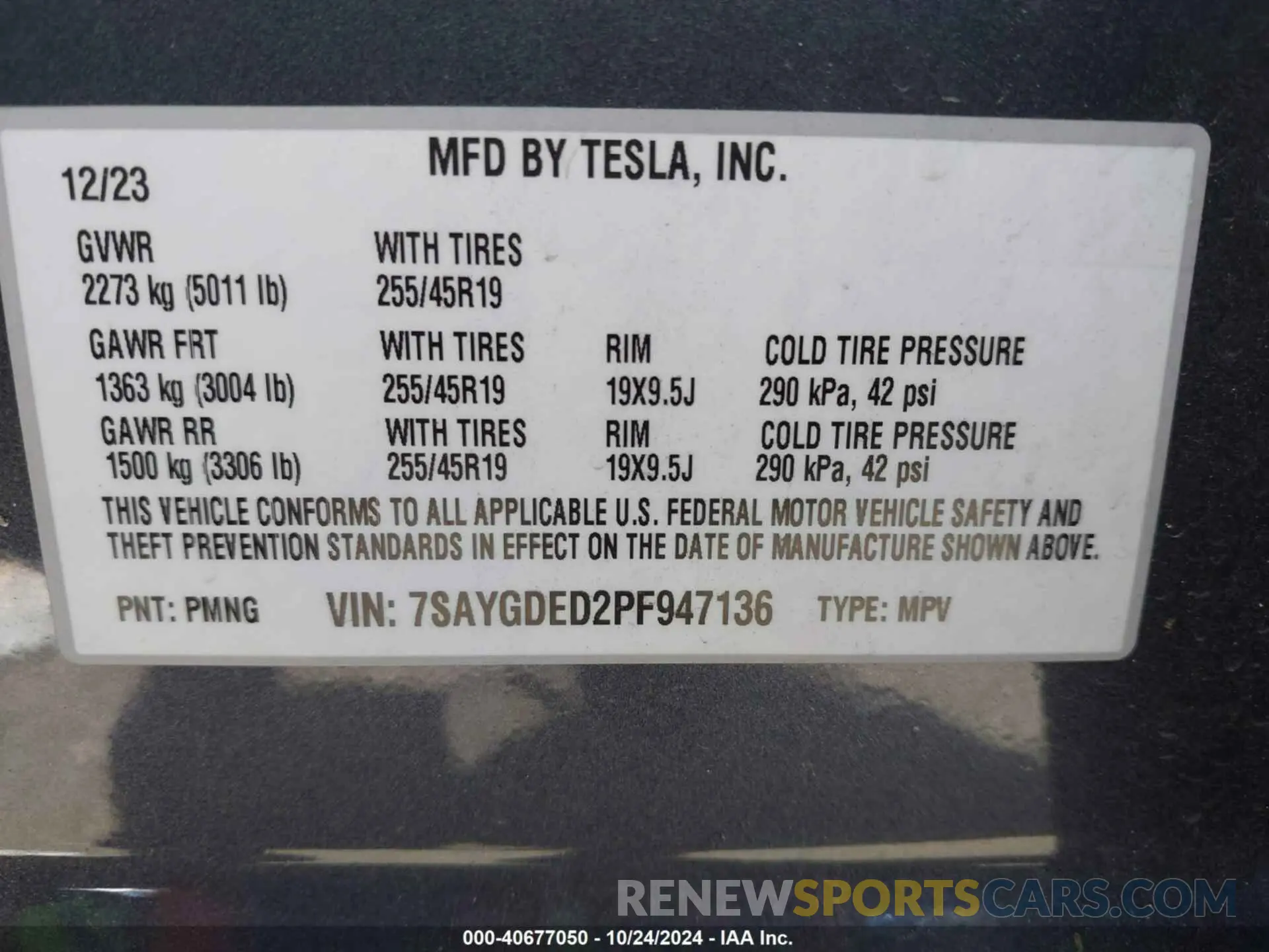 9 fotografías del automóvil dañado 7SAYGDED2PF947136 TESLA MODEL Y 2023