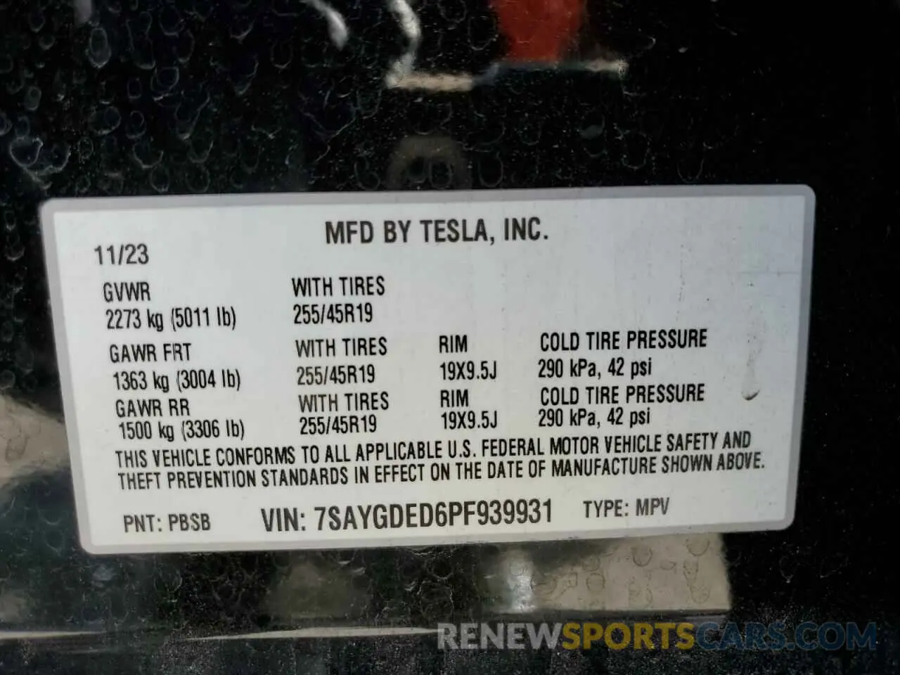 16 fotografías del automóvil dañado 7SAYGDED6PF939931 TESLA MODEL Y 2023