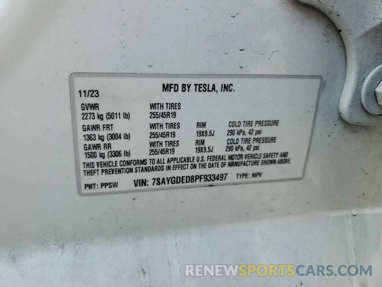 14 fotografías del automóvil dañado 7SAYGDED8PF933497 TESLA MODEL Y 2023