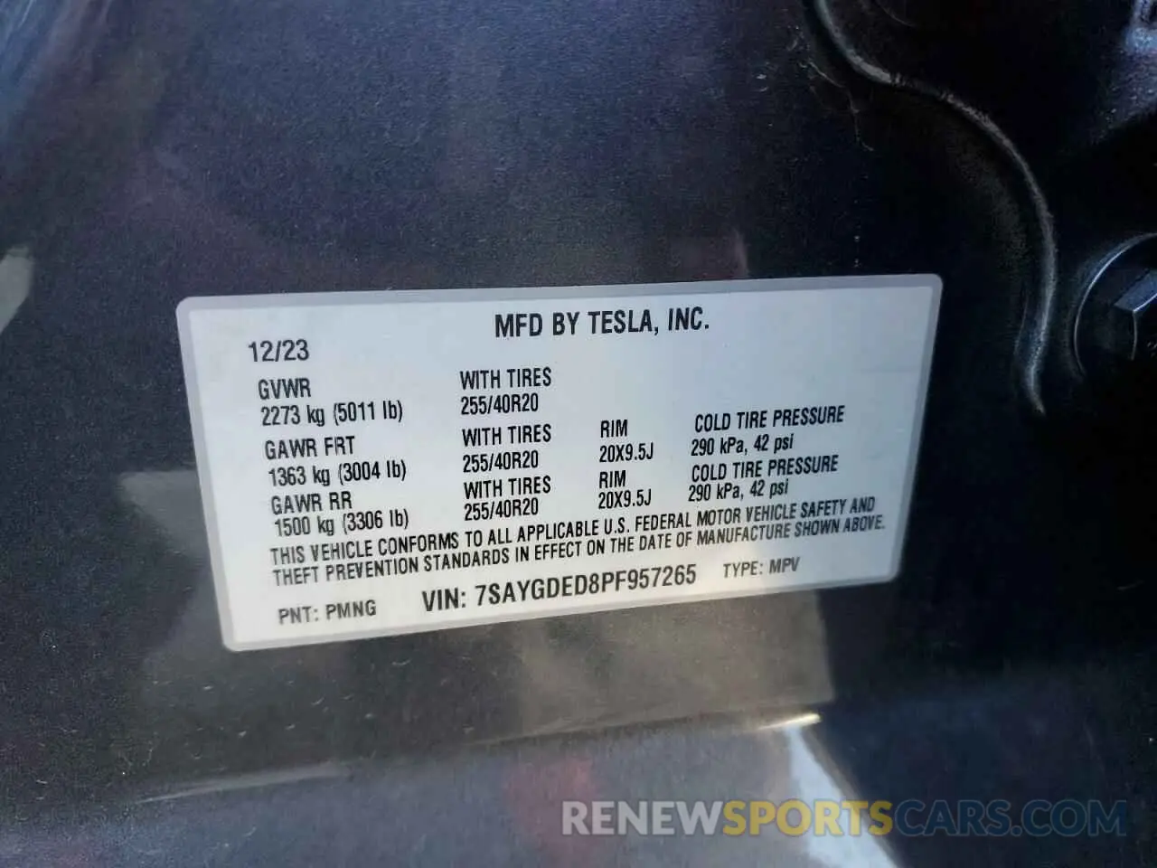 12 fotografías del automóvil dañado 7SAYGDED8PF957265 TESLA MODEL Y 2023