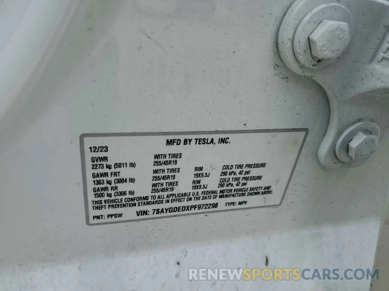 15 fotografías del automóvil dañado 7SAYGDEDXPF972298 TESLA MODEL Y 2023