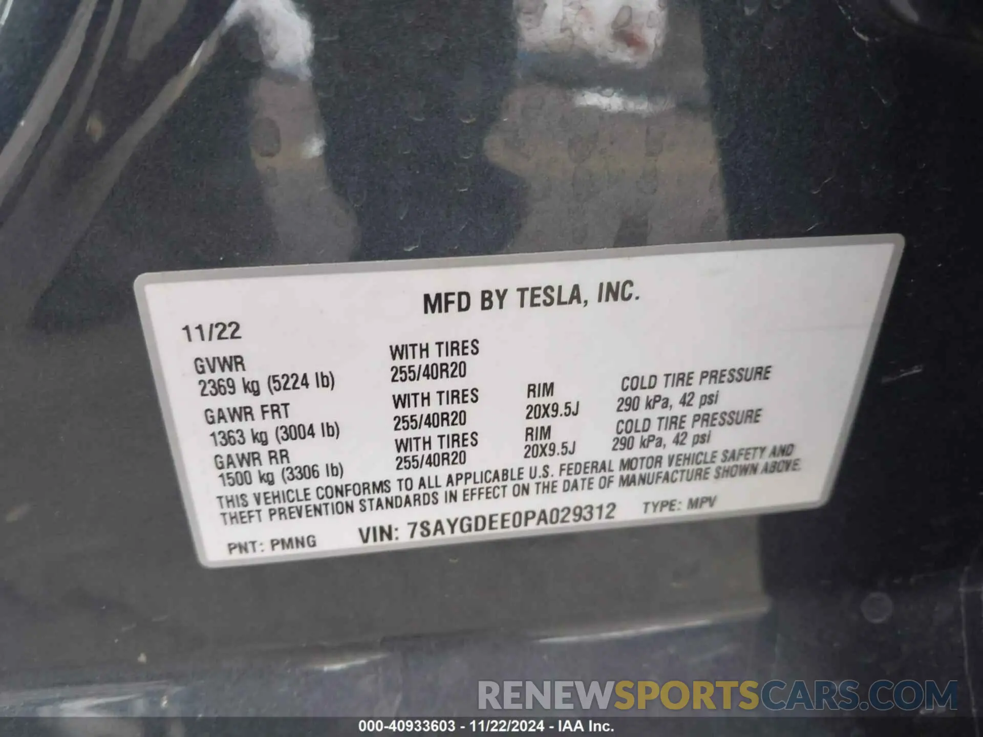 9 fotografías del automóvil dañado 7SAYGDEE0PA029312 TESLA MODEL Y 2023